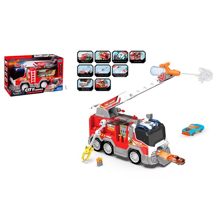 Пожежна машина YY6039 інерція, 36см,зв,світ,бриз.водою,машина6,5см2шт,стріляе кул.бат(табл)в кор-ці