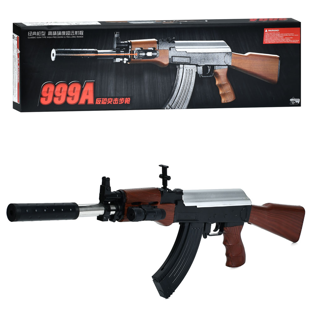 Автомат 999A стріляє пластиковими кулями, лазер, бат.(таб), кор., 76-20-7 см.