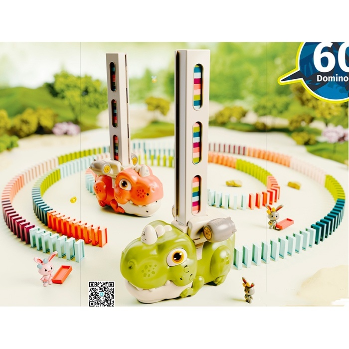 Гра 8090-B динозавр з доміно, доміно 60шт., їздить, 2 кольори, муз., світло, бат., кор., 14-26-10см.