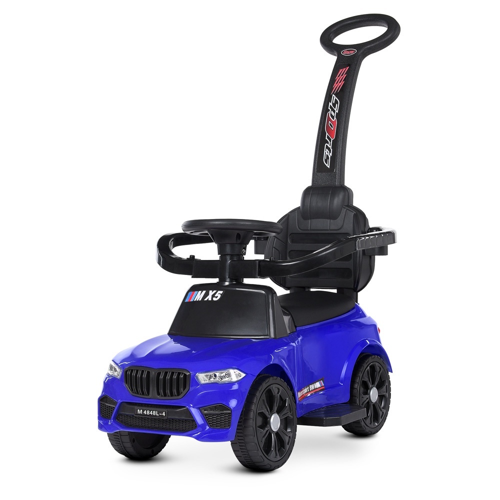 Каталка-толокар M 4848L-4 батьків. ручка, MP3, USB, шкіра, муз., світло, синій.