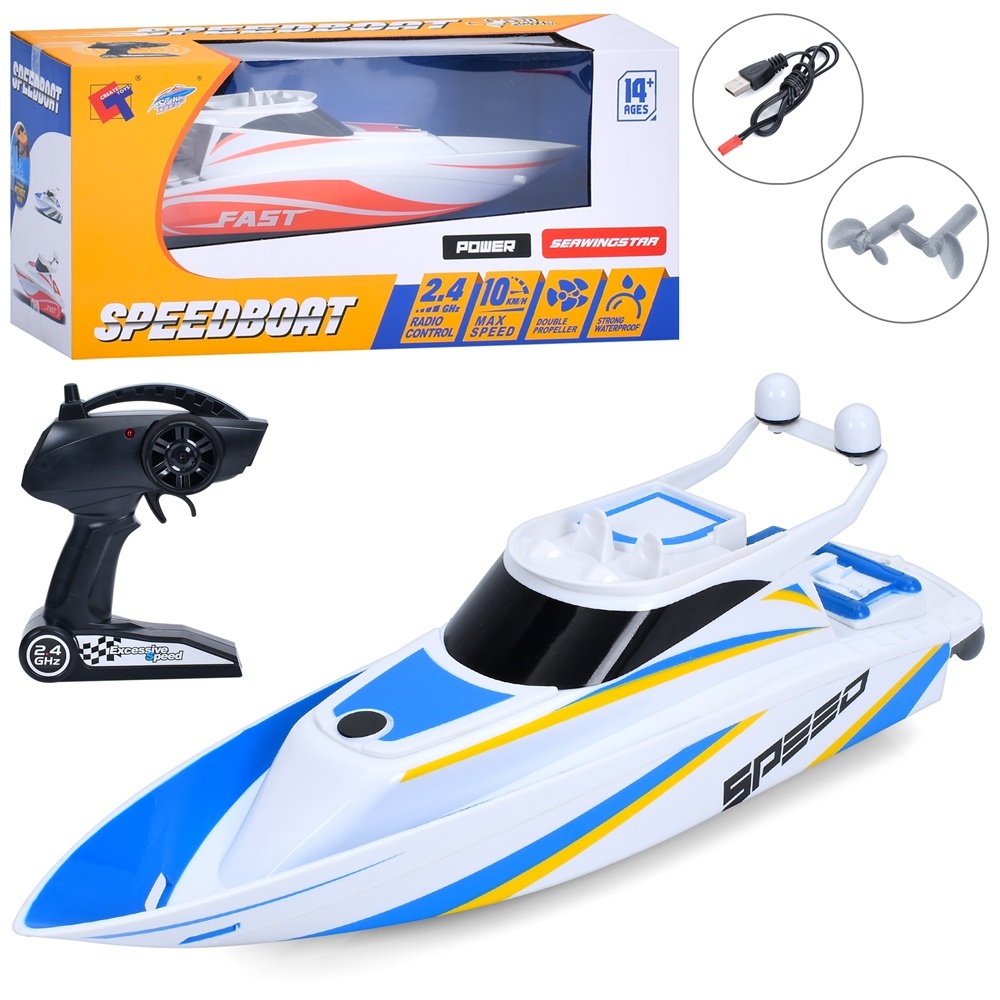 Катер 3321 радіокер. 2,4G, акум., USB, 2 кольори,  світло, кор., 40-19-17 см.