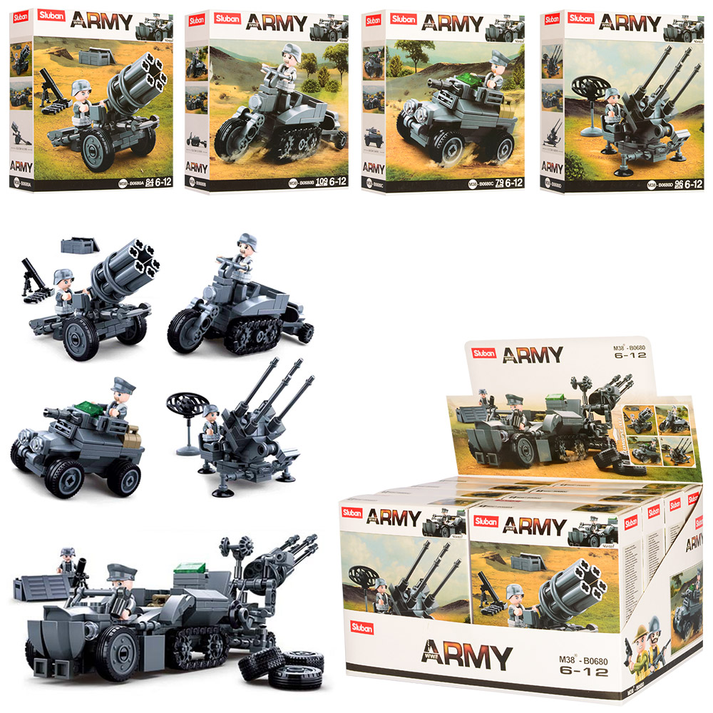 Конструктор SLUBAN M38-B0680 військ.техніка, фігурка,від 79 дет,кор,8шт.(8 видів)в диспл.,29-17-19см