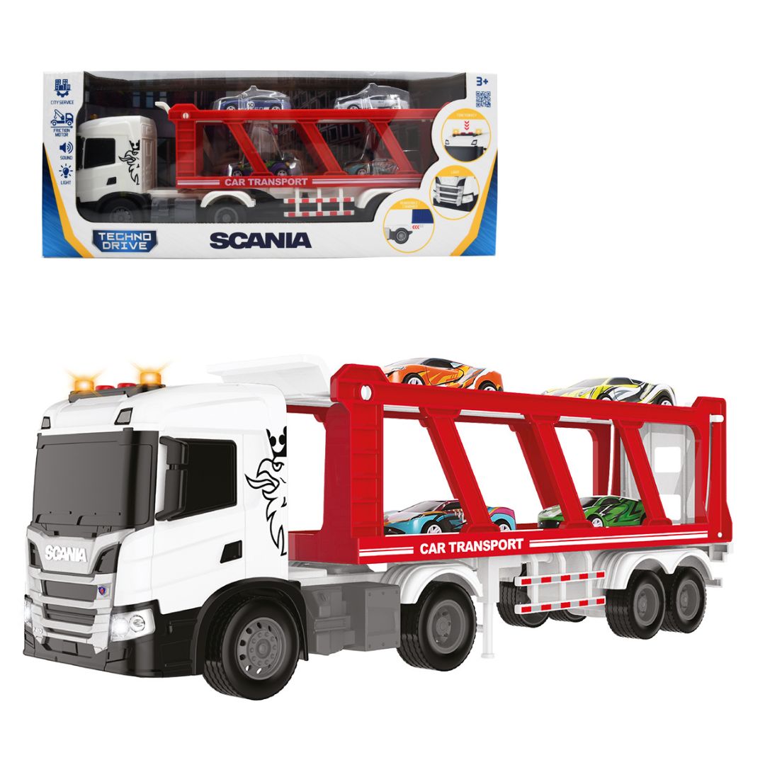 Ігровий набір серії "Large Truck" – АВТОПЕРЕВІЗНИК SCANIA (автоперевізник, 4 машини, світло, звук)