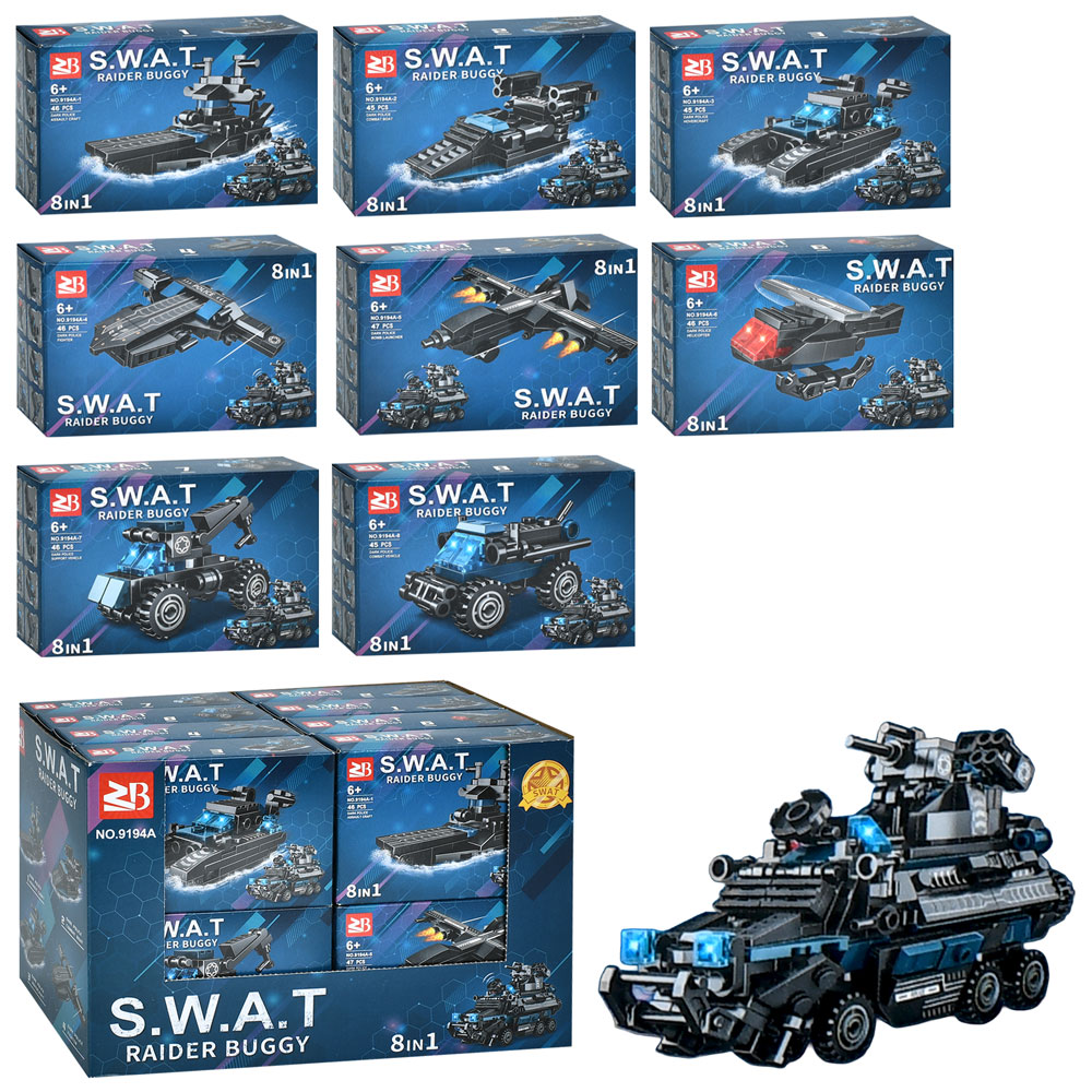 Конструктор 9194A військовий транспорт, від 45дет, в кор.,8в1(військ.машина),16шт(8видів.) в дисплеї