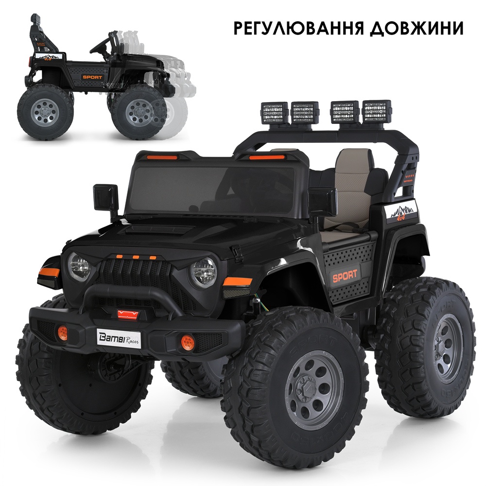 Джип M 6204EBLR-2(24V) 2,4G, 4 мотори 45W, 2 акум.12V7AH, EVA, шкіра, MP3, USB,BT,муз.,світло,чорний