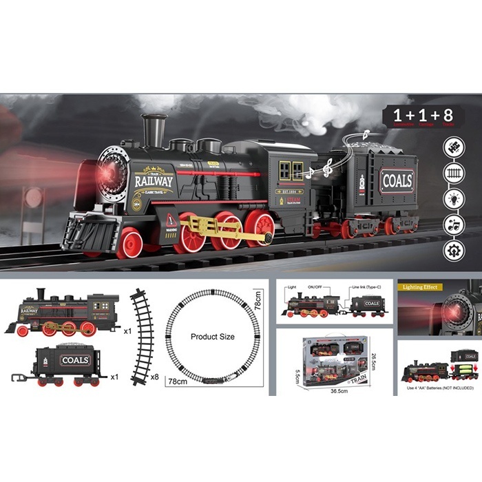 Залізниця 652-X1 локомотив, вагон, муз., світло, бат., кор., 36,5-26,5-5,5 см.