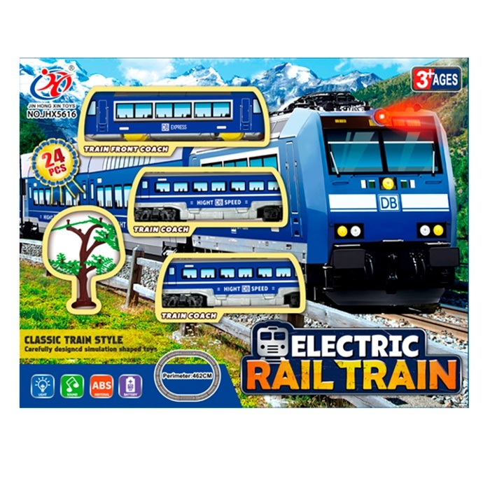 Залізниця JHX5616 локомотив,2 вагони,дерево,дорожні знаки,24дет.,муз.,світло,бат.,кор.,45,5-35,5-6,5