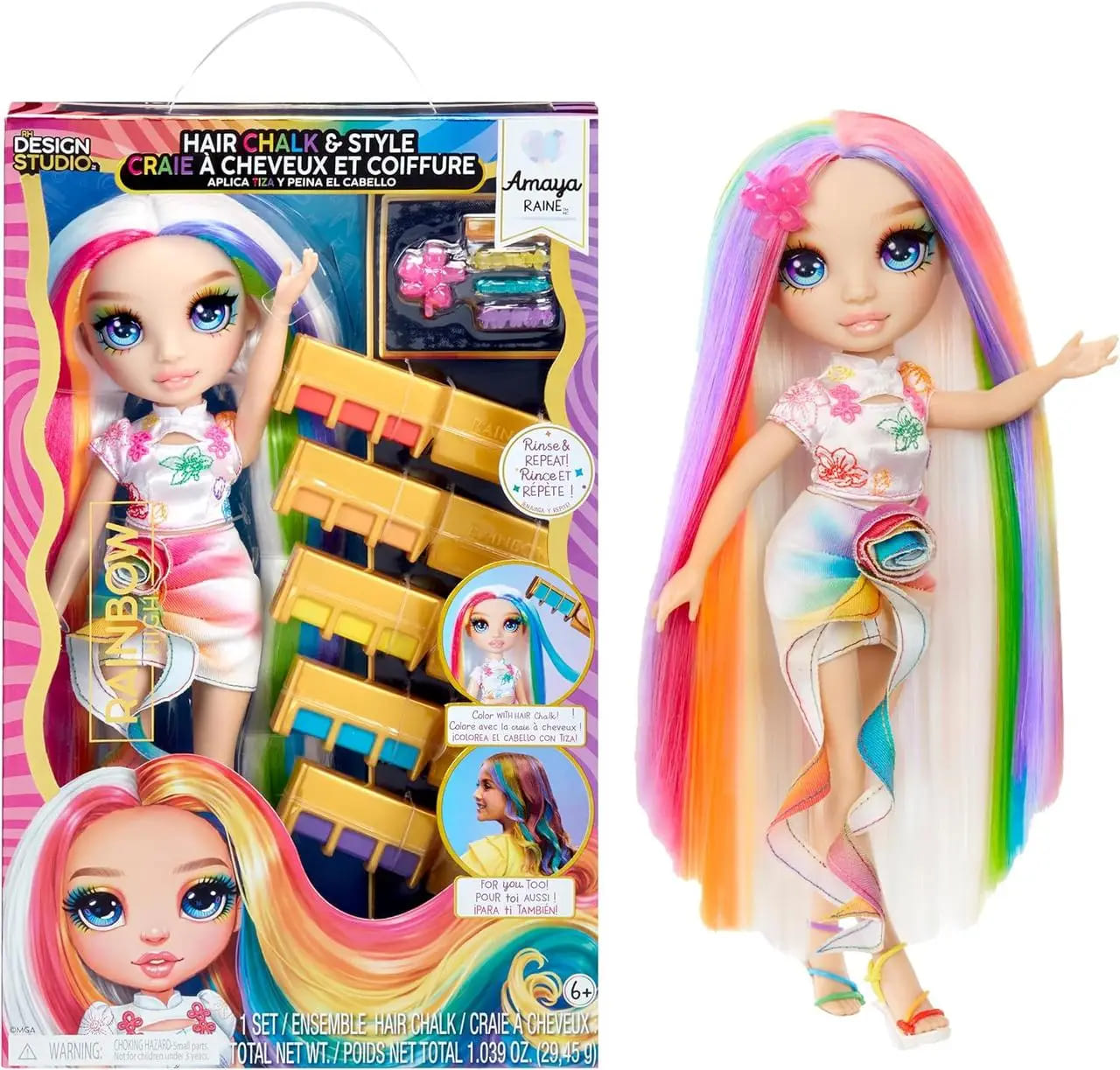 Ігровий набір з лялькою RAINBOW HIGH (РЕЙНБОУ ХАЙ) серії "Крейда для волосся та стиль" – АМАЯ