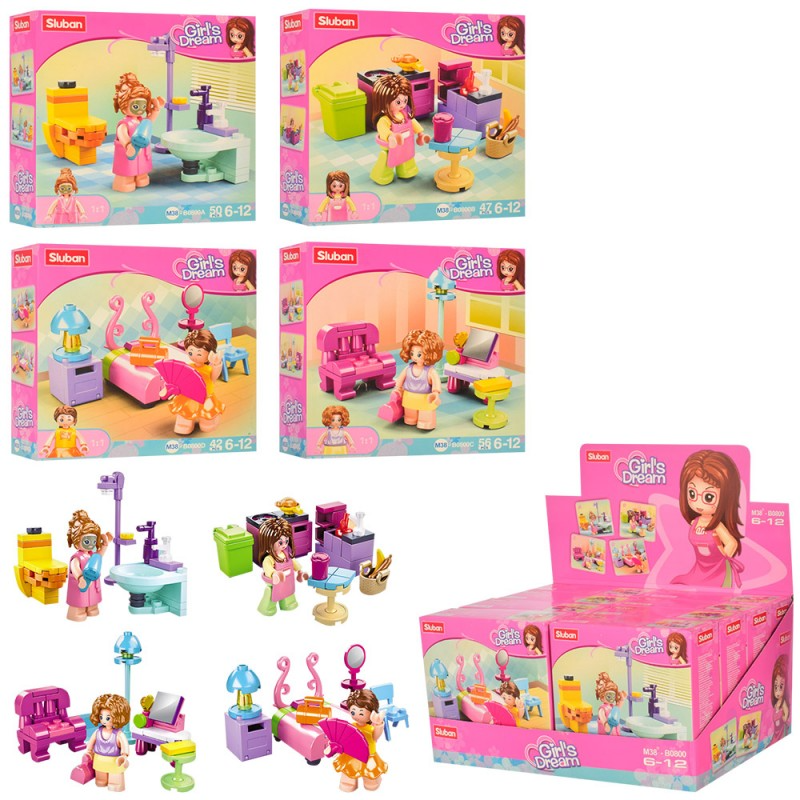 Конструктор SLUBAN M38-B0800 "Girls Dream": кімната, від 42дет., кор., 8шт.(4в) в диспл.,29-15-19см.
