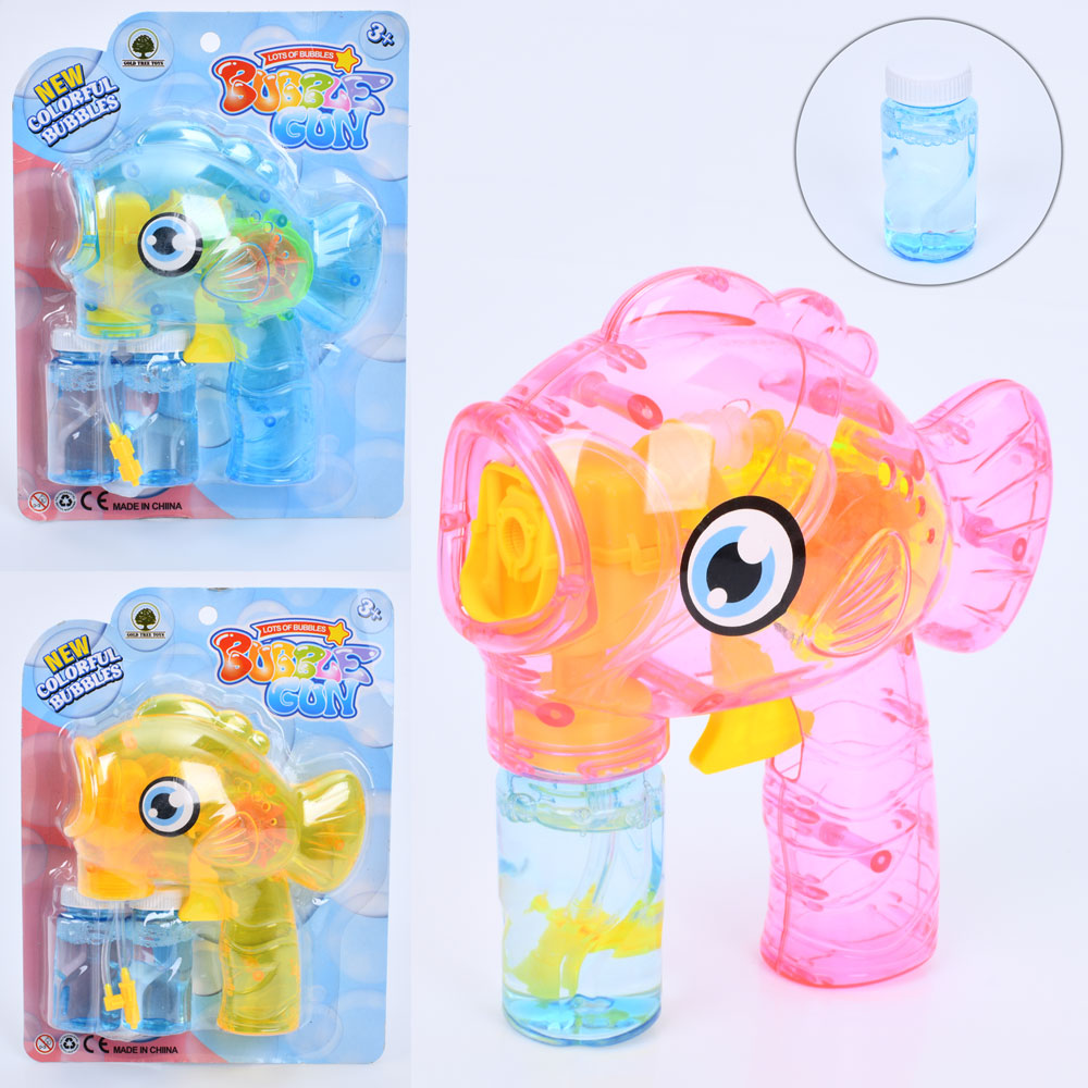 Мильнi бульбашки JNH843 пістолет-рибка, запаска 2 шт., 3 кольори, бат.(таб.), лист, 20-26-7,5 см.