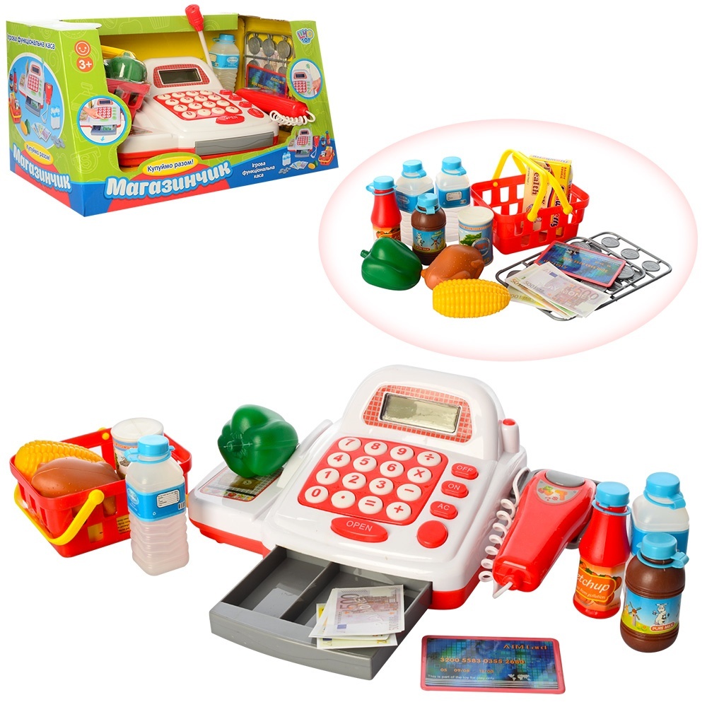 Касовий апарат 7300 сканер, калькулятор, продукти, кошик, муз., світло, бат., кор., 33-19-18 см.
