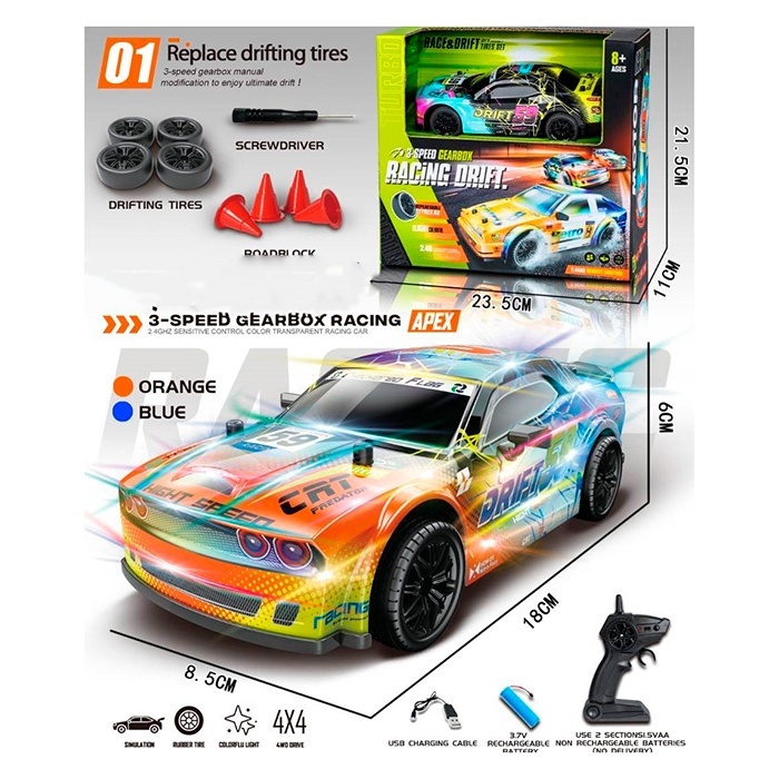 Машина 585-137C радіо/к2,4G, акум,світло, корпус не б'ється, дрифт, доп.колеса, 4х4,USBзар.2кольори.