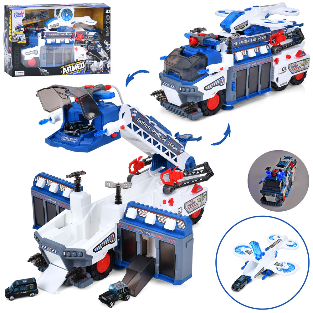 Набір з транспортом YY6032P поліція,трейлер-база,бризкає водою,літак,кулі,машинки-мет.,муз., світло,