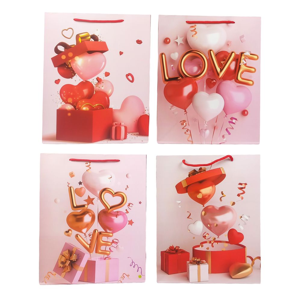 Пакет подарунковий DV-2157 L,"Кульки Love" , 4 дизайни, 210 г, 31x40x12см