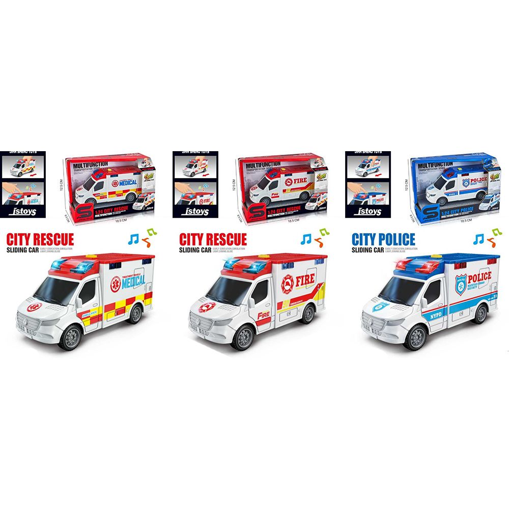 Транспорт спецслужб JS221-21B-21A інерція,1:24,звук,світ.гум.колеса,3види.поліція,швидка доп.пожежна