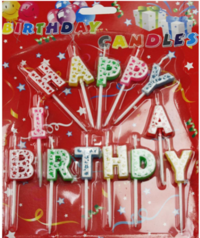 Свічки №А-38 Happy B. з підст. на аркуші 16листів у порівн. кор. 40,5гр. (360) 13020