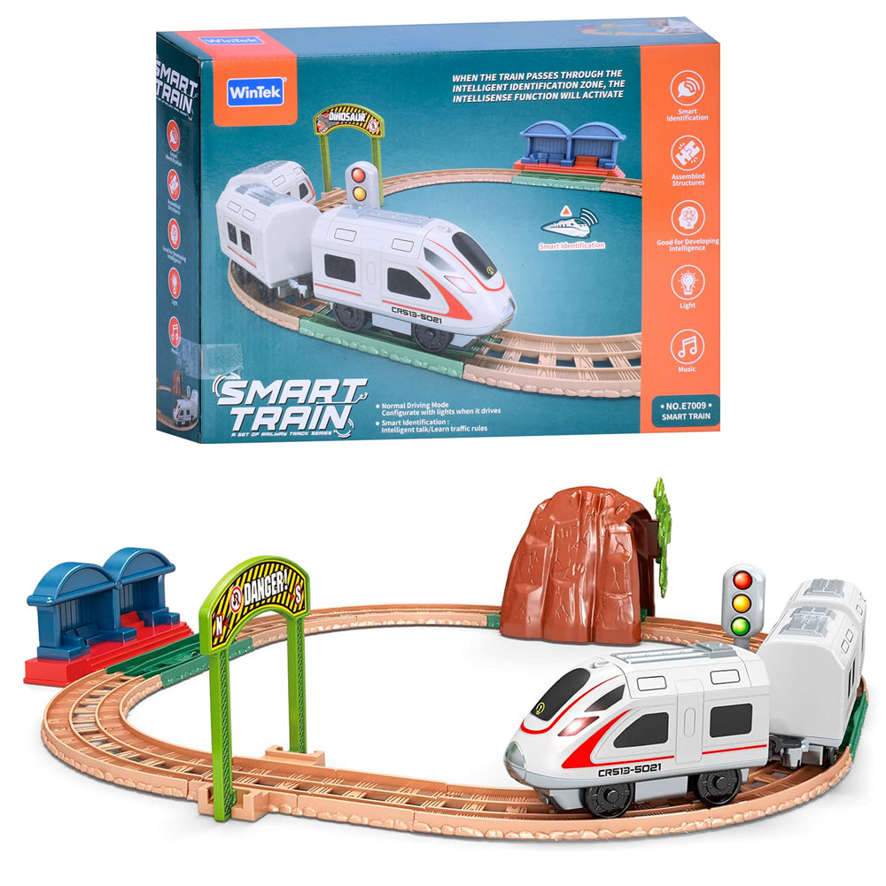 Залізниця E7009 45-46 см., локоматив, 2 вагони, динозавр, тунель, муз., світло,бат.,кор.,36,5-26-8см