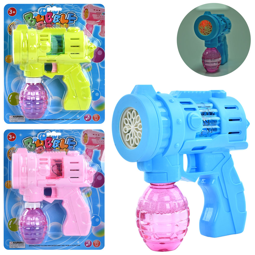 Мильні бульбашки 2088-32 пістолет/бластер, запаска, 3 кольори, муз., світло,бат.,бліст.,22,5-26-7см.