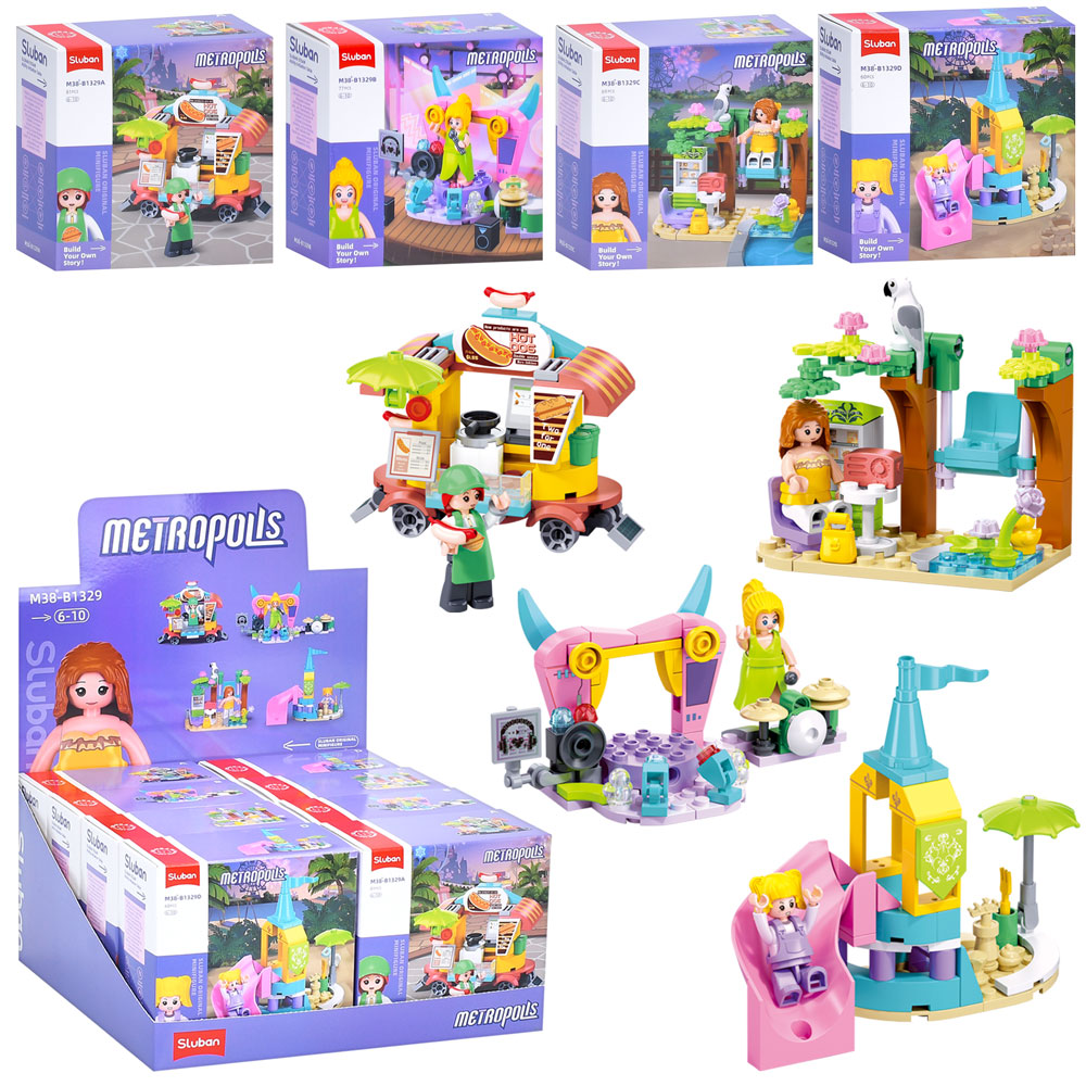 Конструктор SLUBAN M38-B1329 рожева серія,фігурка,від 60дет.,кор.,8шт.(4види)в диспл.,24,5-25,5-12,5