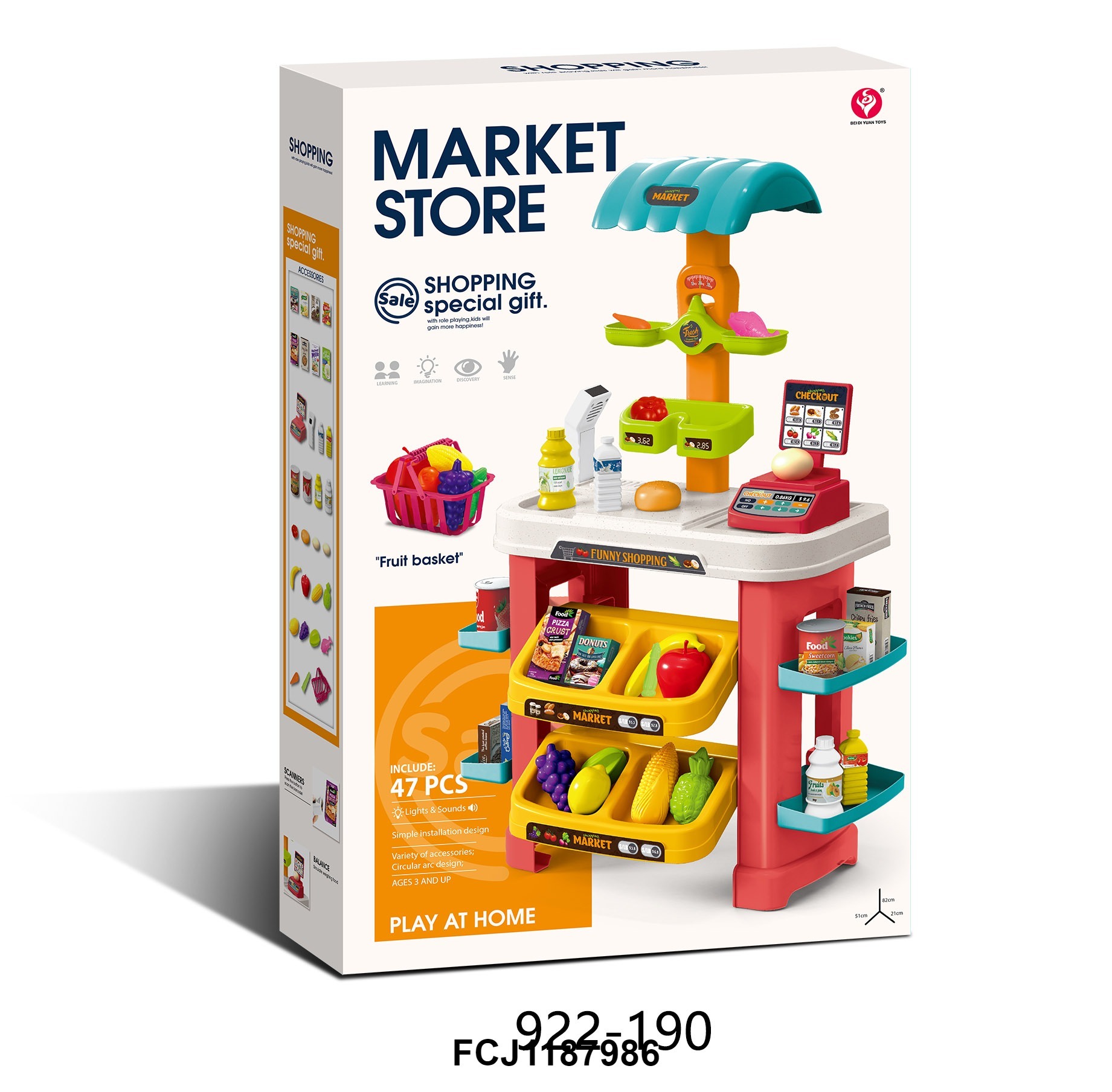 Магазин 922-190 прилавок, каса, сканер, продукти, 49 дет., муз., світло, бат., кор., 46-71-11,5 см.