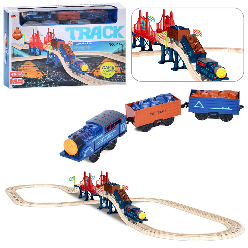 Залізниця 4147 148-82,8-16см., локомотив, 2 вагони, 43 пр., муз.,  бат., кор., 49-31,5-9,5 см.