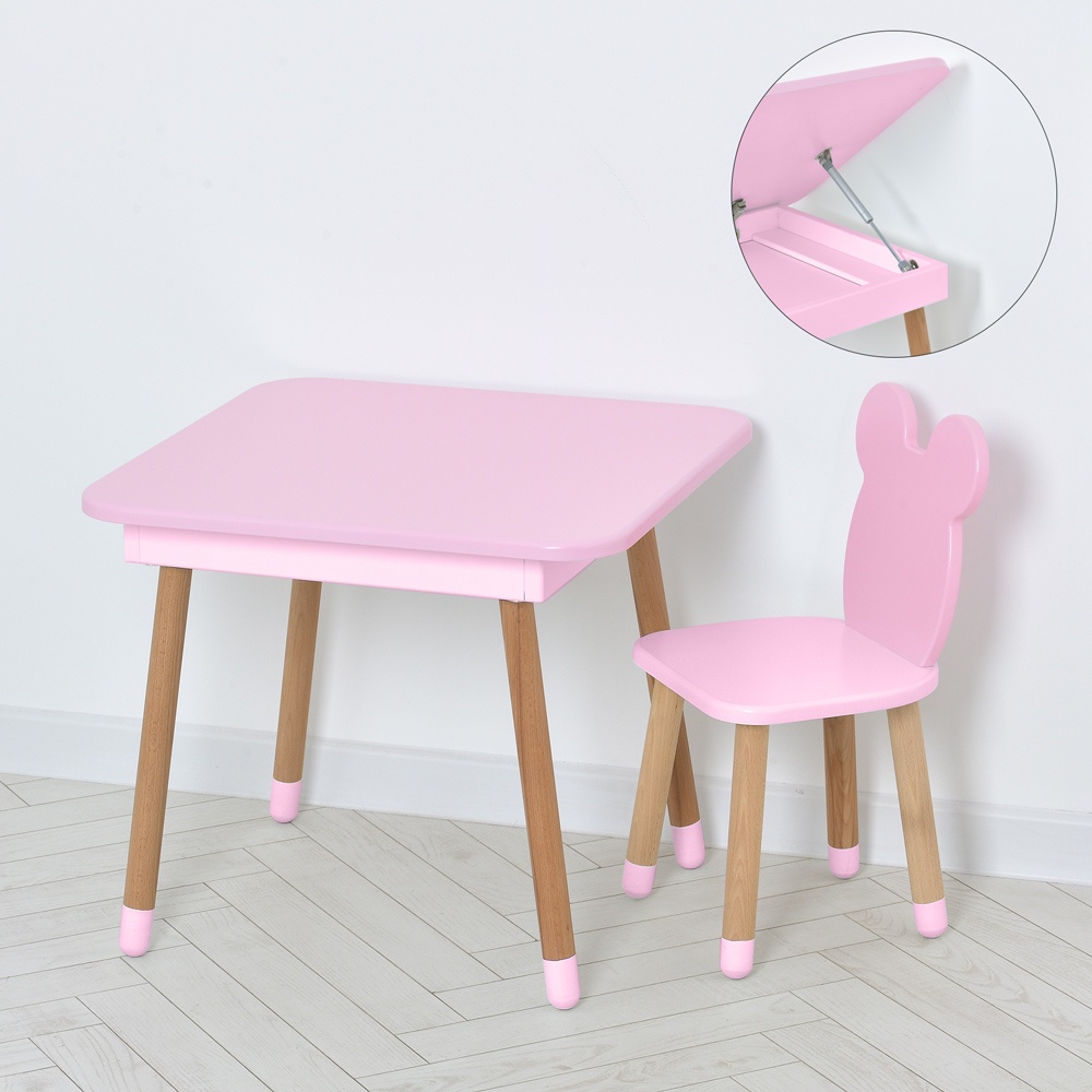 Столик 08-025R-BOX зі стільчиком, ведмедик, ящик, рожевий.