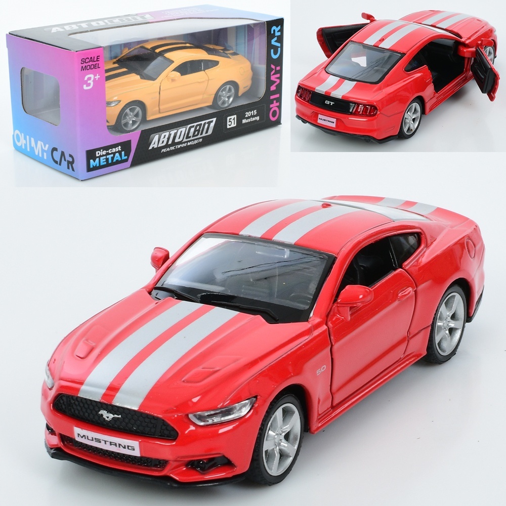 Машина AS-3101 АвтоСвіт,Ford Mustang 2015,мет.,інерц.,відч. двері,гум.колеса,2кольори,кор.,15,5-7-7с