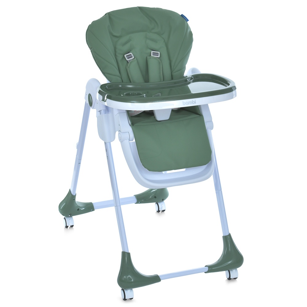 Стільчик M 3233L Jade Green для годування,3 полож.спинки та підніжки,4 колеса,кошик,екошкіра,зелений