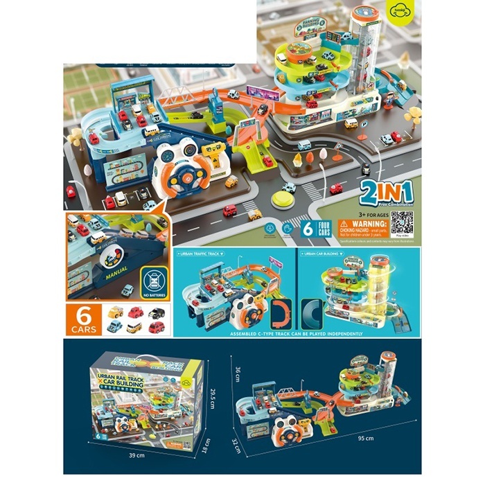 Автотренажер T103-55Y 2в1 (гараж), ліфт, рухливі деталі, машинки, муз., світло, кор., 39-30-18 см.