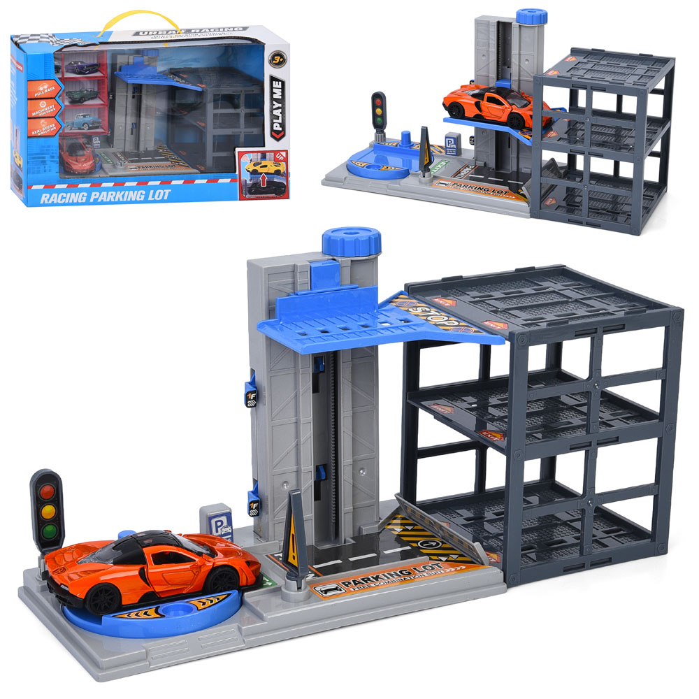 Гараж MH-1986 3 поверхи, 31-11-в16см, ліфт(заводний), машина(метал, 10см, інерційна, гумові колеса