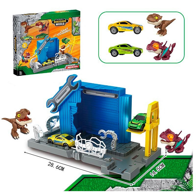 Гараж 8129 2 машинки, динозаври 2 шт.-рухливі деталі, 12 дет., кор., 36,5-31,5-5 см.