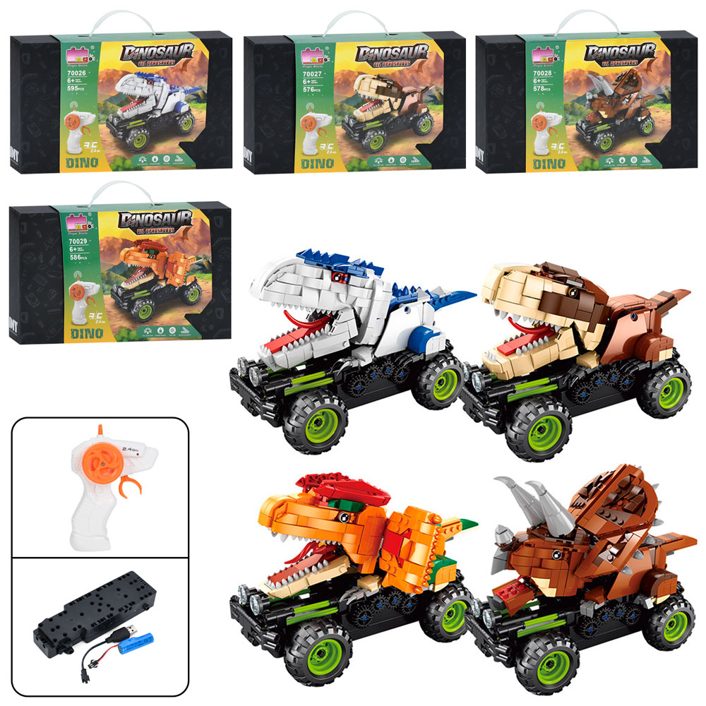 Конструктор 70026-7-8-9D радіокер. 2,4G, машина (корпус динозавр), акум,USB, 4 види, кор.,36-22-7см.