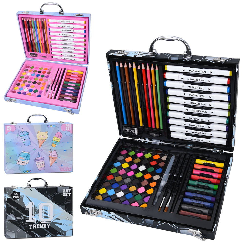 Набір для творчості MK 5781 аквар.фарби,двостор.маркери,олівці,воск.крейда,пензлики,85пр,2 види