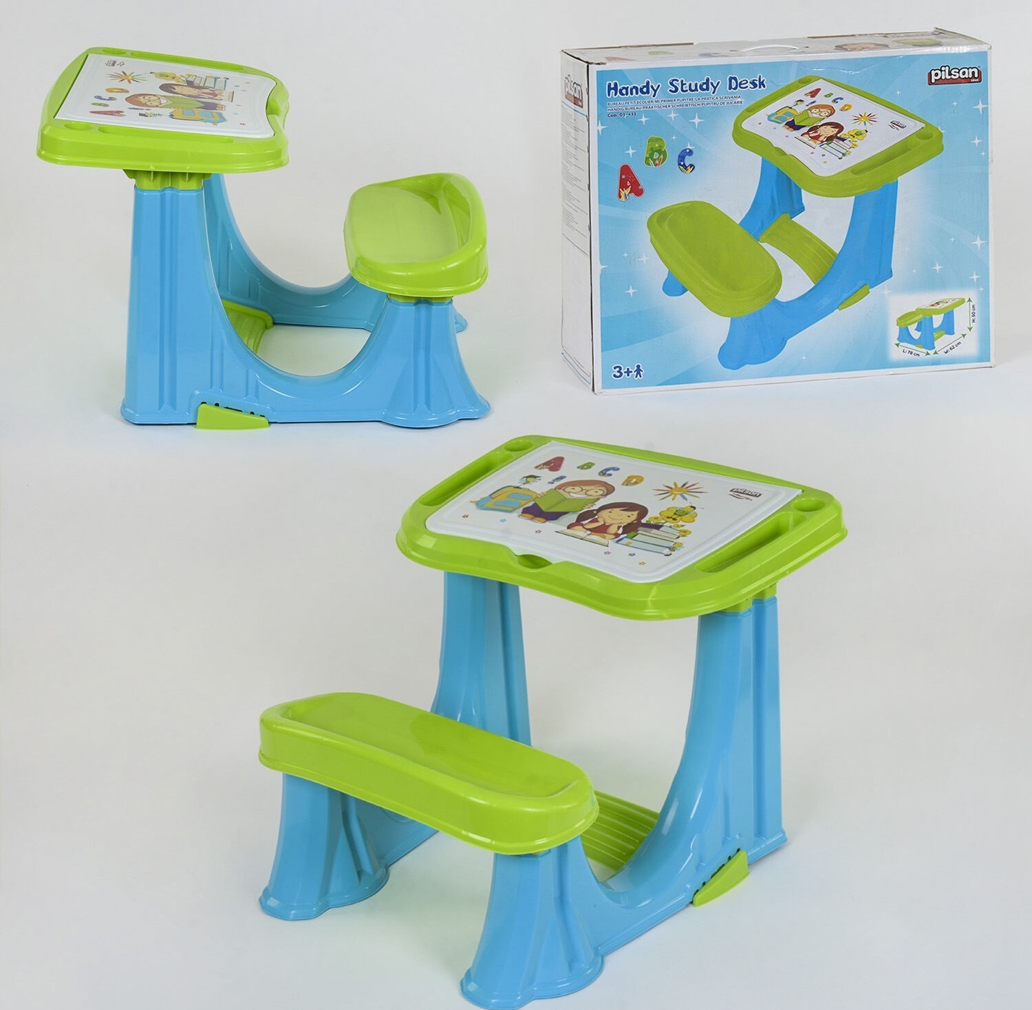 Парта шкільна 03-433 (3) колір СИНЬО-ЗЕЛЕНИЙ, відкидна кришка, відсік з органайзером, в коробці