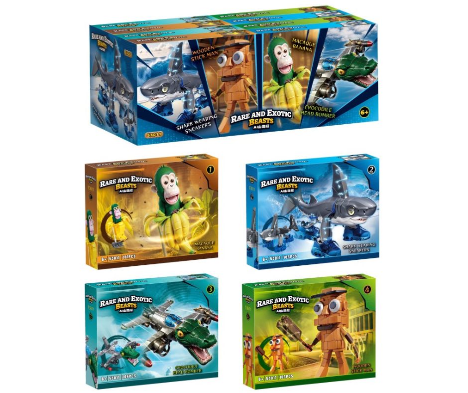 Конструктор 53011 монстр, від 101дет, кор., 4 види, 8 шт. в диспл., 38,5-15-17,5 см.