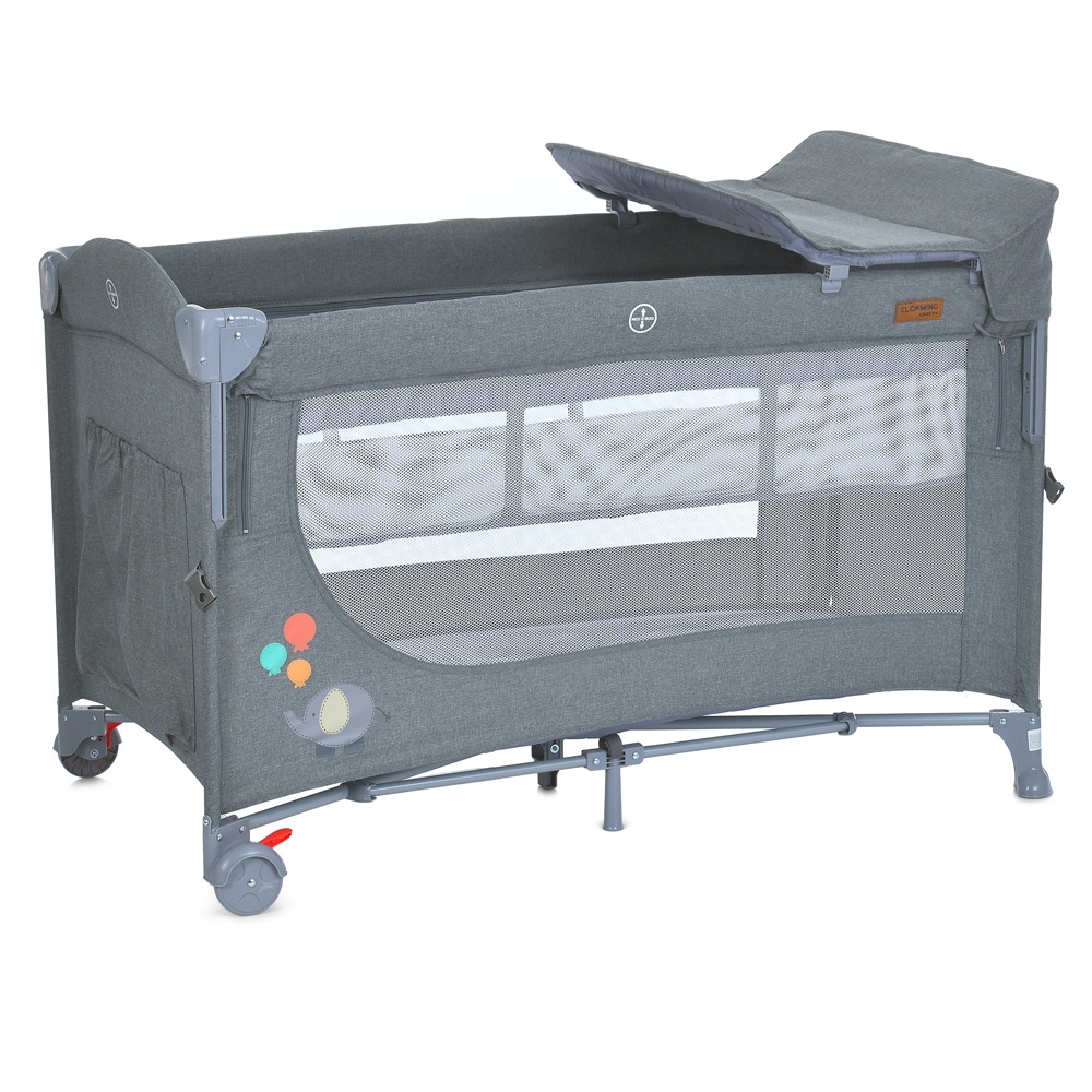 Манеж ME 1098 UNITY+ Gray прямокут., 2х-рівнев. дитяч., відкидн. бортик, вхід-змійка, кишеня, сірий.