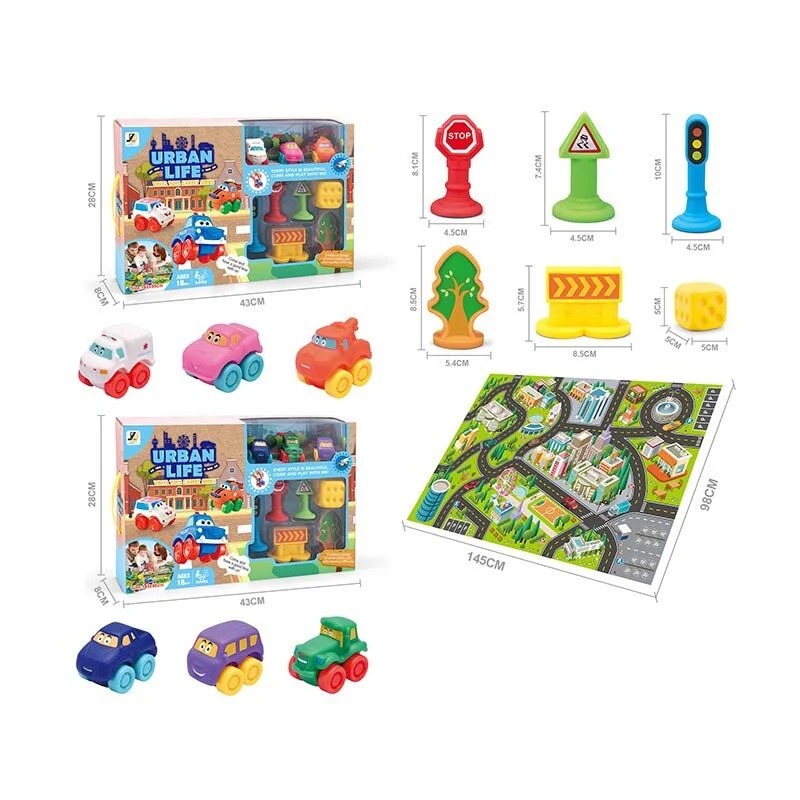 Набір машин JZD 117 (12) 2 види, спецтехніка, ігровий килимок 145х98 см, 3 машинки, декорації, в коробці [Коробка]