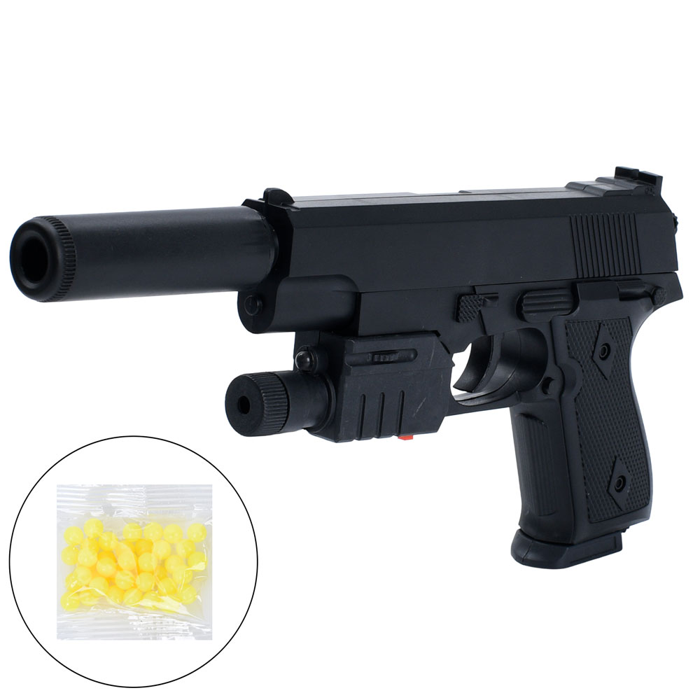 Пістолет 239AS пластикові кулі, лазер, світло, бат.(табл), кул., 15-20-3 см.