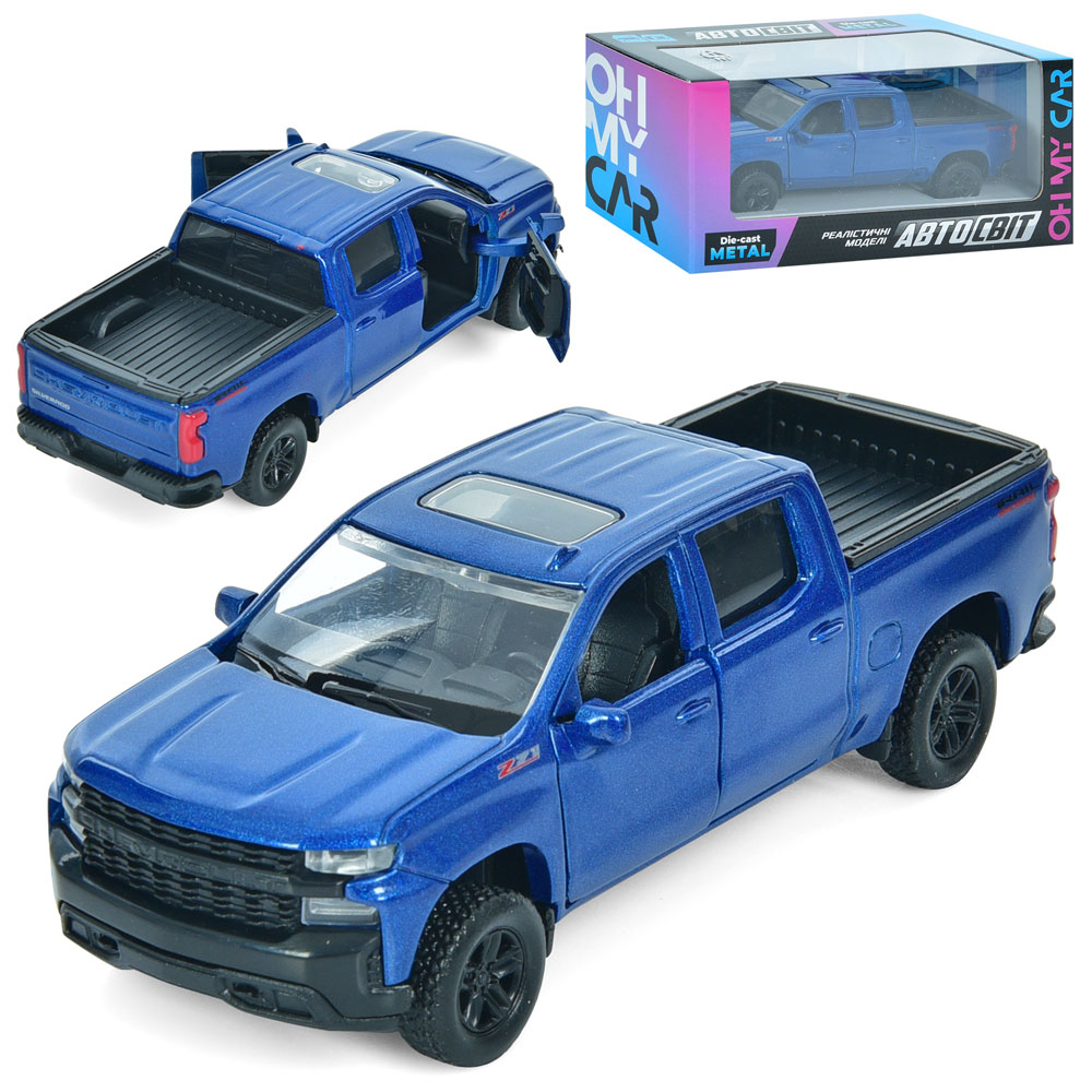Джип AS-3021 АвтоСвіт,1:43,2019 Chevy Silverado Trail Boss,мет.,інерц.,відчин.двері,гум.колеса,кор.