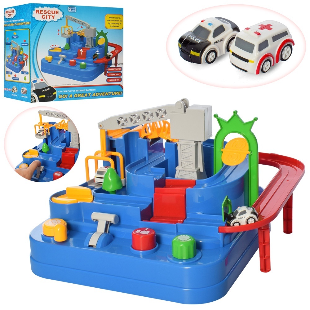 Трек T102A-1 машинки 2шт. (поліція/швидка допомога), рухомі дет., кор., 26,5-26,5-14,5см.