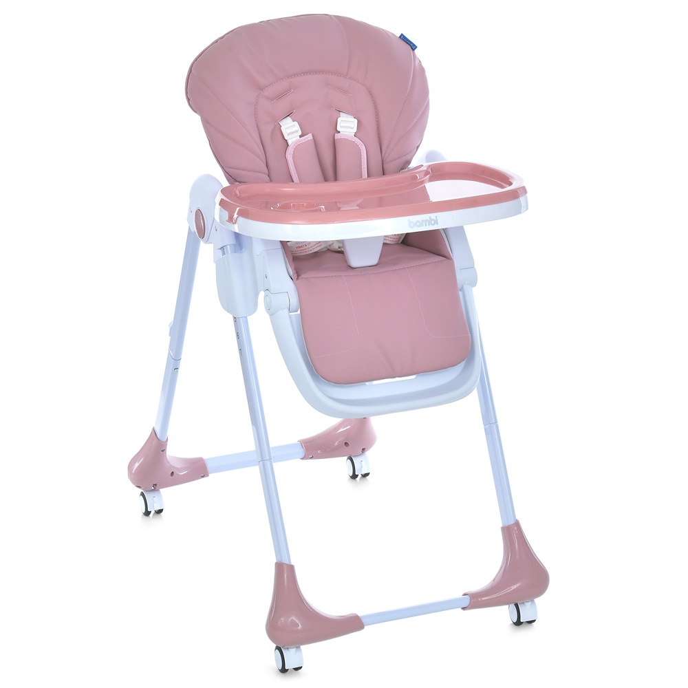 Стільчик M 3233L Pink для годування, 3 полож.спинки та підніжки, 4 колеса, кошик, екошкіра, рожевий.