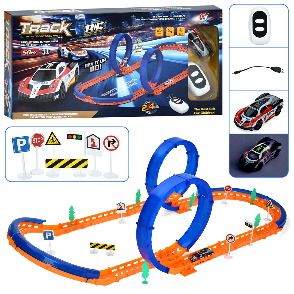 Трек FT-76 403см/97-50-26см,машина(8см,р/к2,4G,акум,USBзар.,світло),дор.знаки,50дет,в кор.,50-24-7см