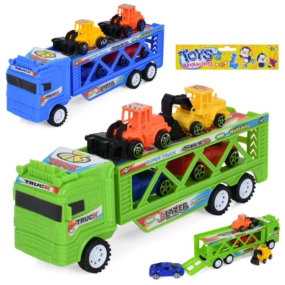 Трейлер 899-200інерція, 28см,будтехніка 2шт, машинка 2шт, мікс кольорів. у пакеті, 18-35-7см