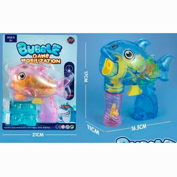 Мильні бульбашки 0690 пістолет-дельфін, механічний,запаска 2шт.,2кольори,світло,бат.,бліст.,21-27-11