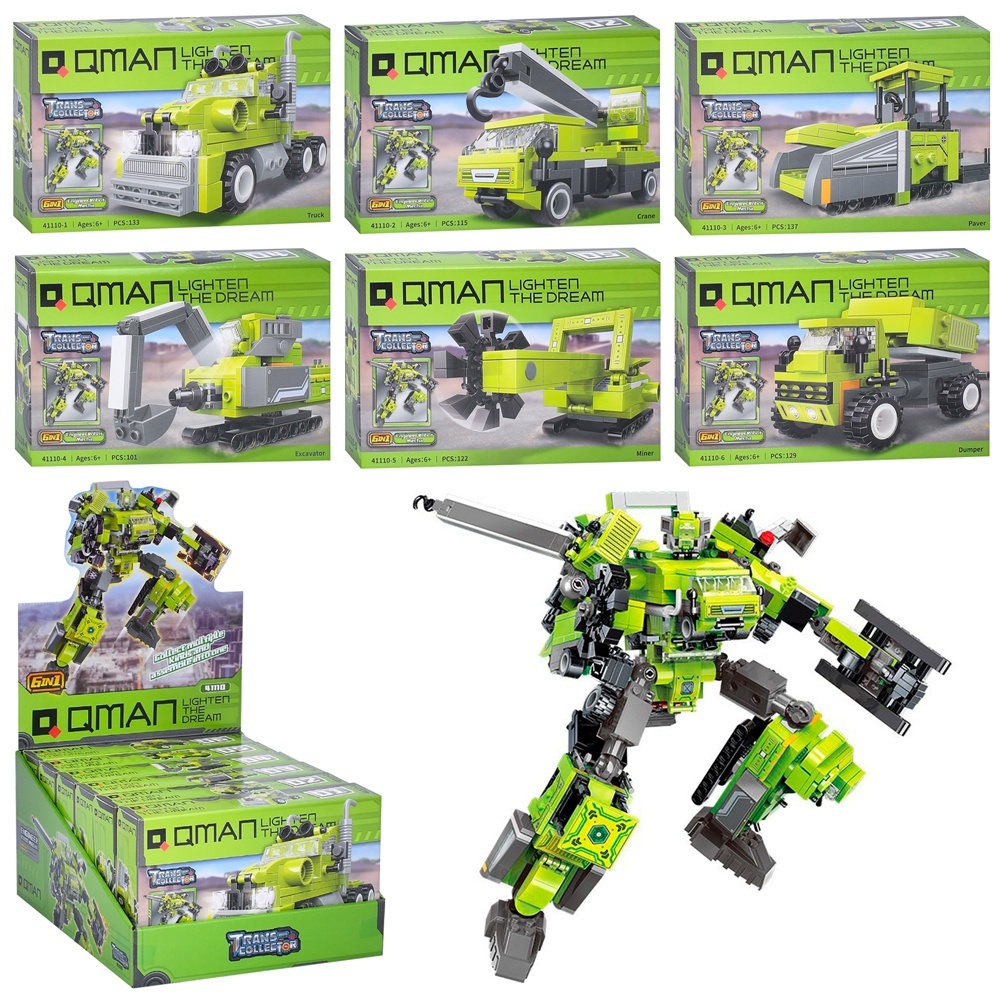 Конструктор Qman 41110 буд.техніка,від 101дет.,кор.,6в1(робот),6шт.(6видів)в диспл.,23,5-14,5-28,5см