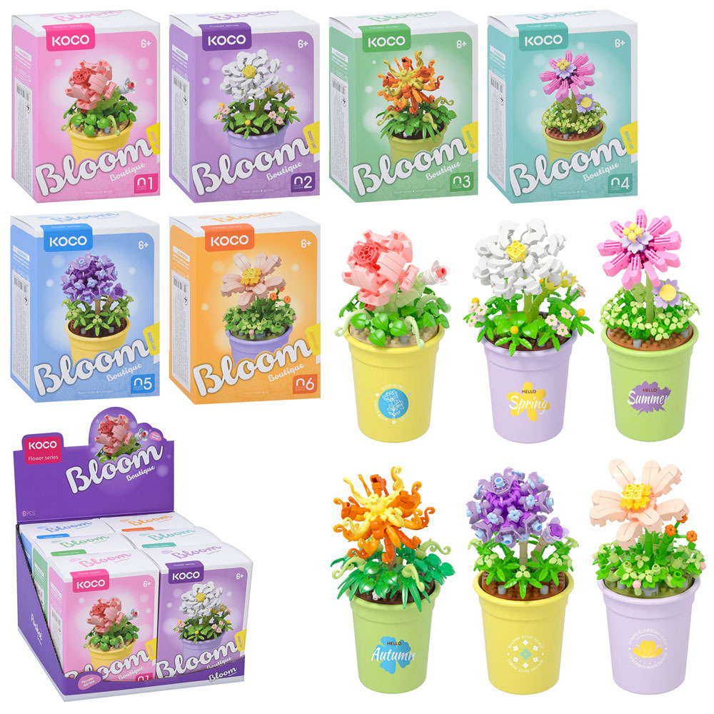 Конструктор 01045-50 квіти у горщику, від 176дет, в кор-ці, 6шт(6 видів) в дисплеї, 21-15-19см