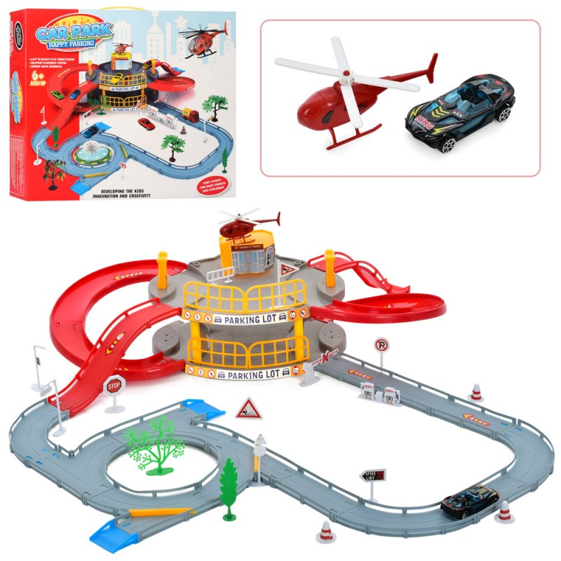 Гараж T328-A 2 поверхи, транспорт, дорожні знаки, дерева, кор., 41-36-7 см.