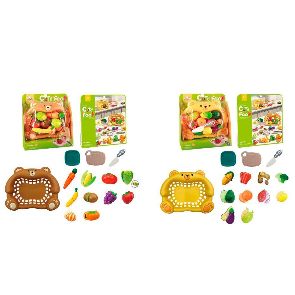 Продукти 228D16-3 на липучці, овочі, фрукти, дошка, ніж, кошик-ведмідь, 2 види, кул.,28-31-9см