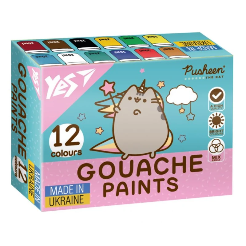 Фарби гуашеві Yes Pusheen 12 кол. 20 мл