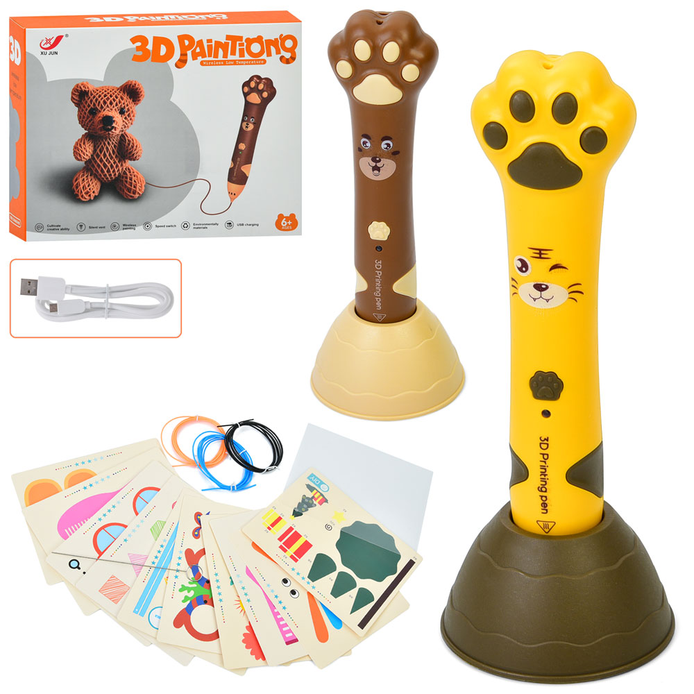3D ручка XJ01-4 підставка, картки, тип філоменту-PCL (3 кольори), USB, акум., 2 види, кор.,22-17-5см